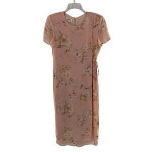 Talbots Petites‎ Floral Print Wrap Dress Pink Short Sleeve Midi Made in USA Sz 8